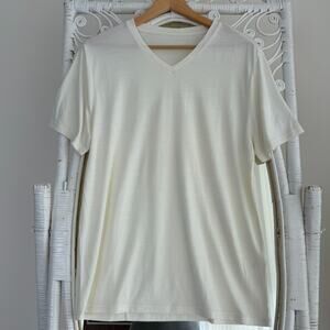 Unbound T Shirt Mens Large Ivory Merino Wool Poly Short Sleeve V Neck Baselayer